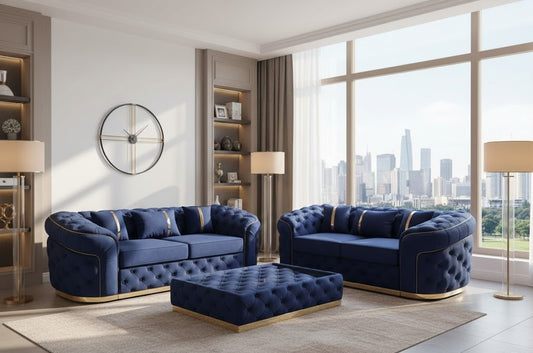 Meghan chesterfield Design Sofa in Plush Fabric