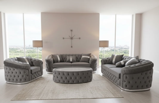 Straut 3 Seater and 2 Seater and 1 Seater Ambassador Sofa Set in Plush Velvet Fabric