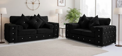 Black Chesterfield Sofa in Plush Velvet Three Plus Two Seater