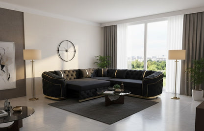 Azure Chesterfield Black Plush Velvet Sofa