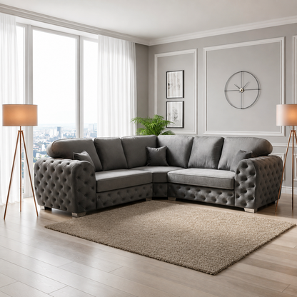 Milton 5 Seater Full Back Corner Sofa in Plush Velvet Fabric