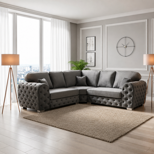 Milton 5 Seater Full Back Corner Sofa in Plush Velvet Fabric