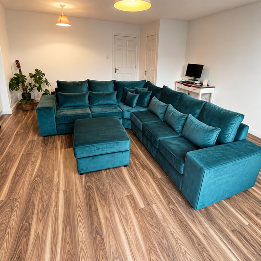 Genius L Shape Sofa in Plush Velvet Fabric