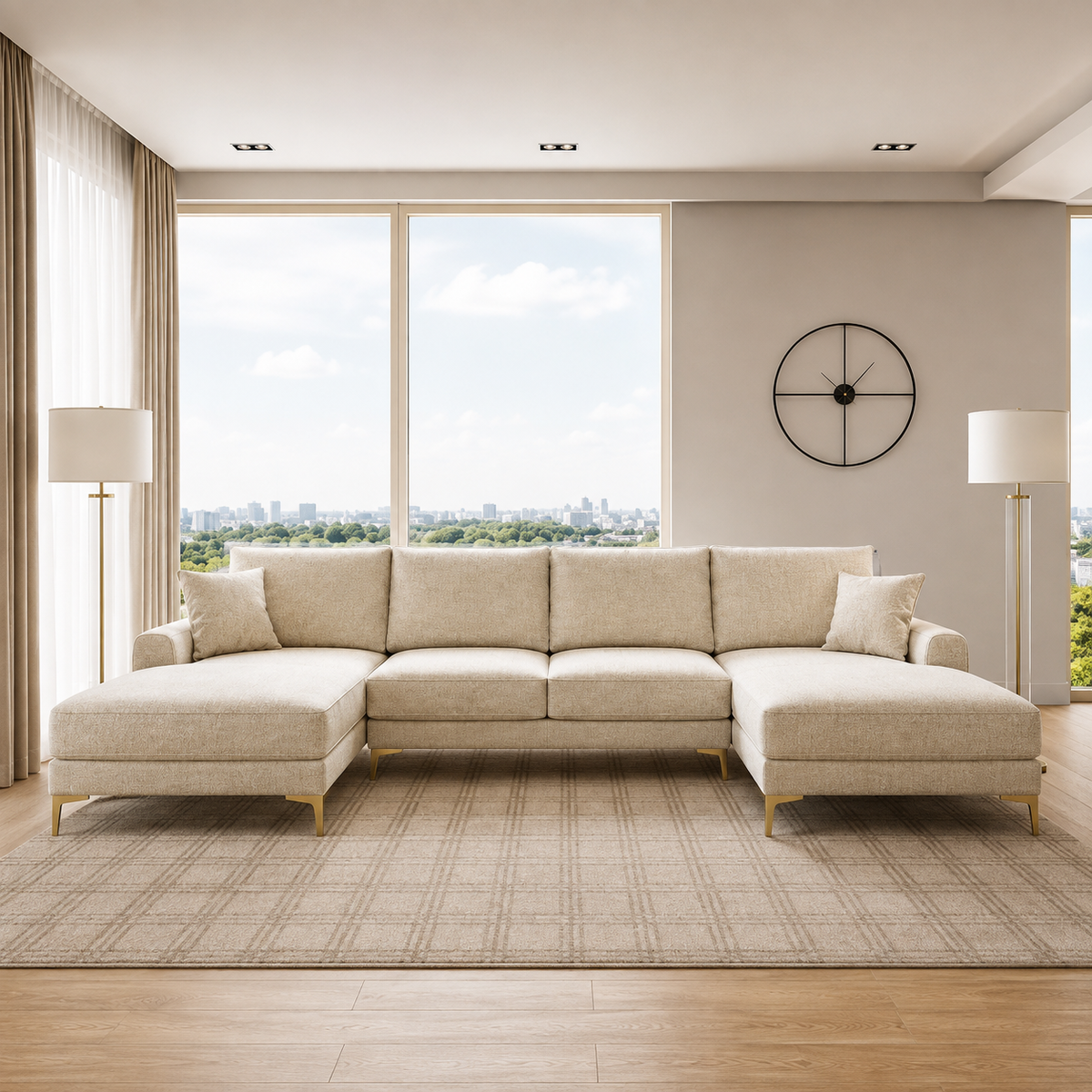 Drew Luxury U shape Sofa in Plush Velvet Fabric
