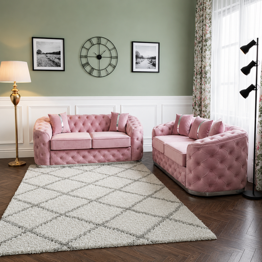 Terra Cotta Weave 3+2 Seater Sofas In Plush Velvet Fabric