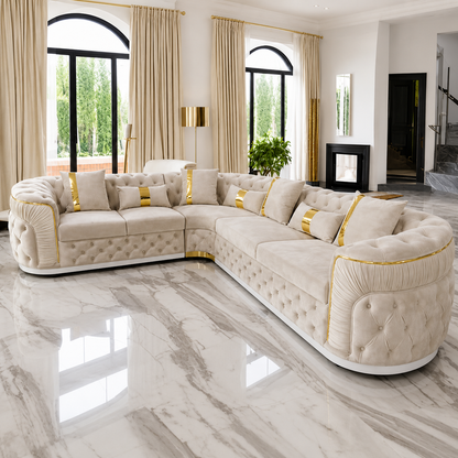 Lena L Shape Chesterfiled Sofa In Luxury Velvet