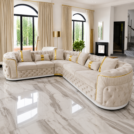 Lena L Shape Chesterfiled Sofa In Luxury Velvet