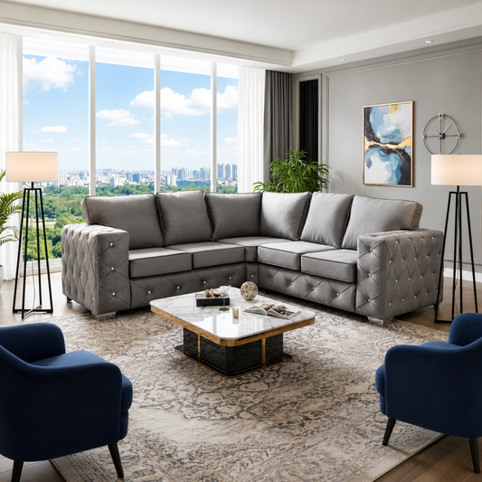 Brixton Sofa in Chesterfield Design in Plush Velvet Fabric