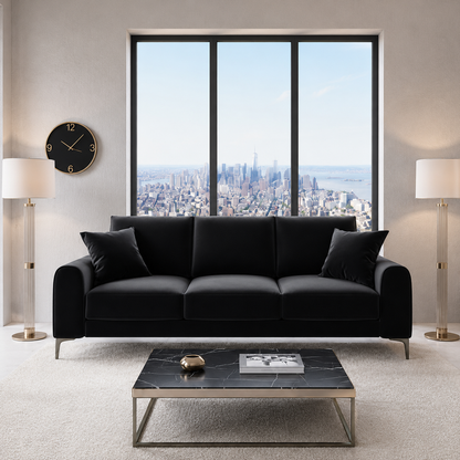 Madara Black 3 Seater Sofa in Plush Velvet Fabric