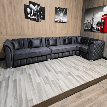 Oxford Black Plush Upholstered Sofa