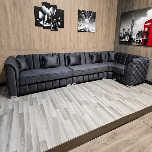 Oxford Black Plush Upholstered Sofa