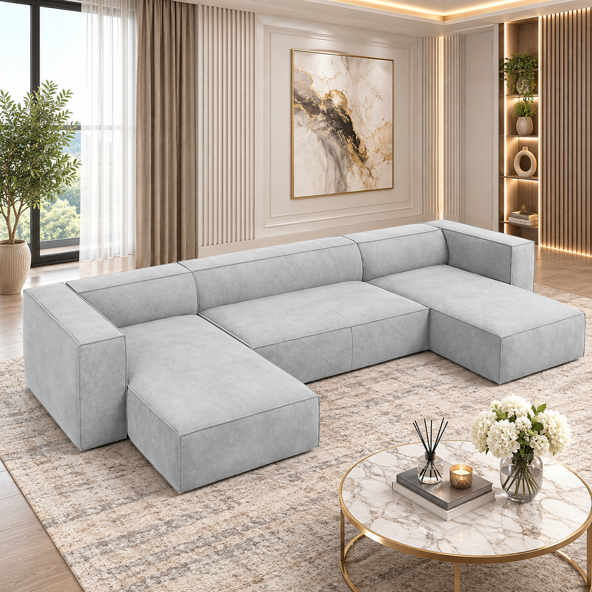 Nobita U Shape Sofa in Luxury Plush Velvet Fabric