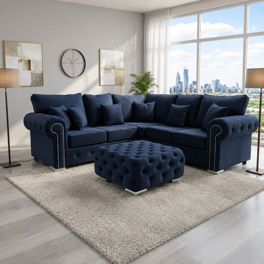 Foxcote Corner Sofa In Plush Velvet Fabric