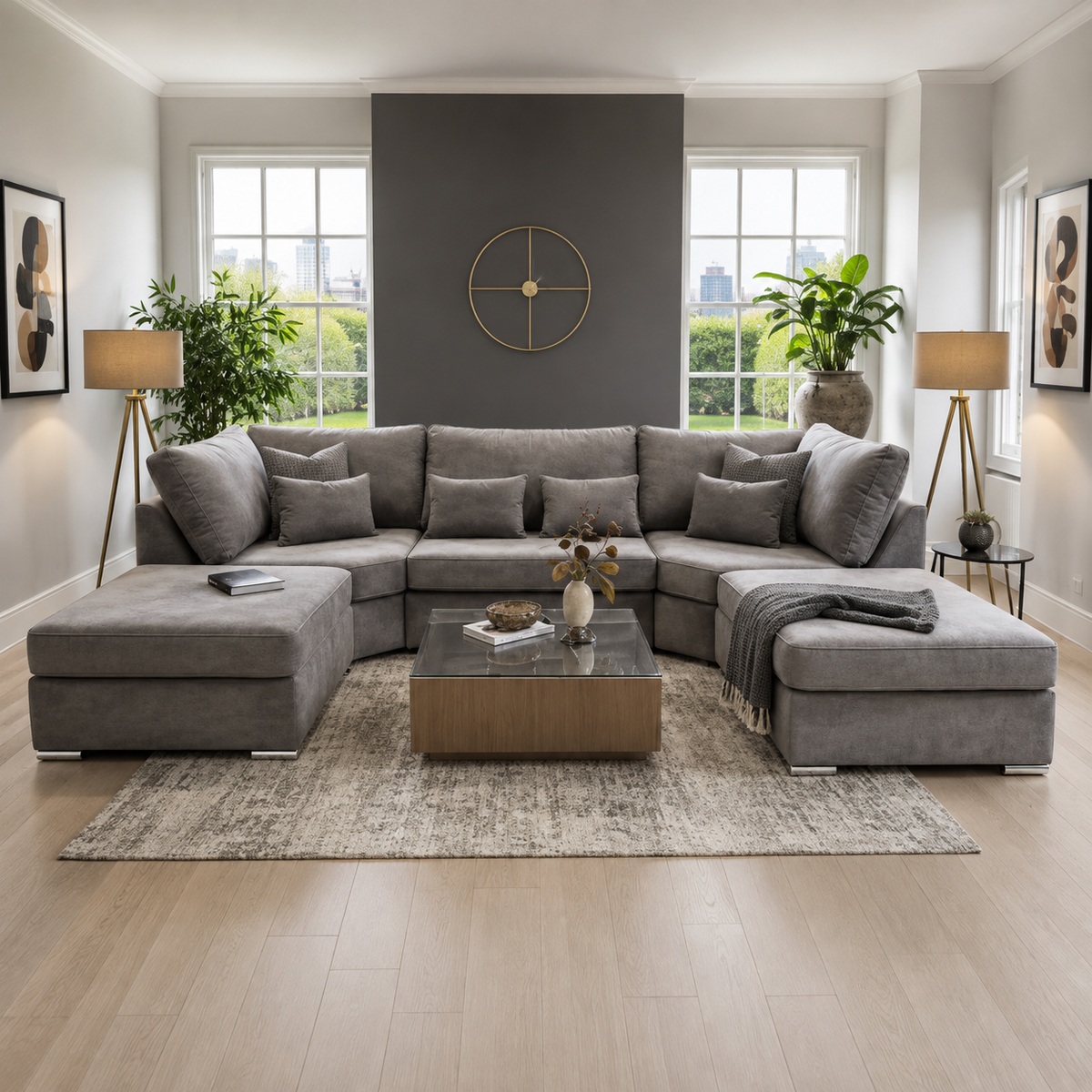 Raven U Shape Sofa in Plush Velvet Sofa
