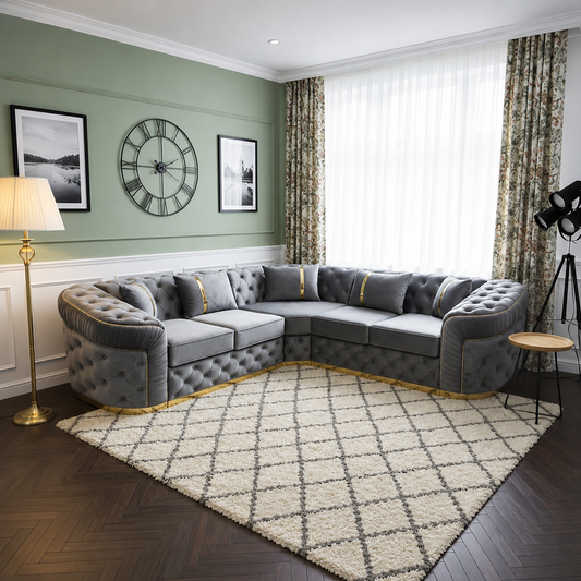 Lattice Bloom Corner Sofa In Plush Velvet Fabric