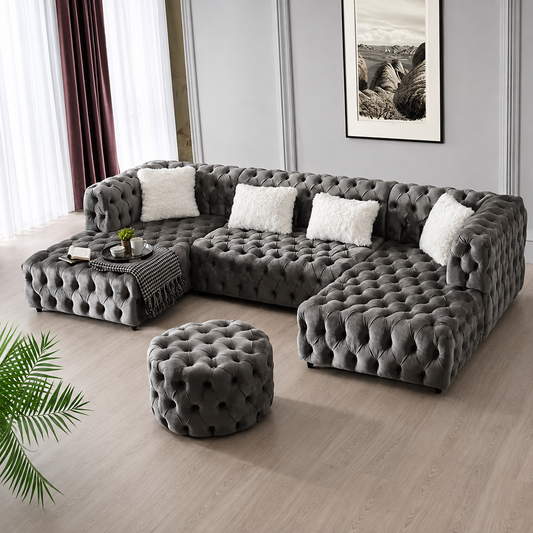 Rocky Chesterfield Ambassador U Sofa in Plush Velvet Fabric