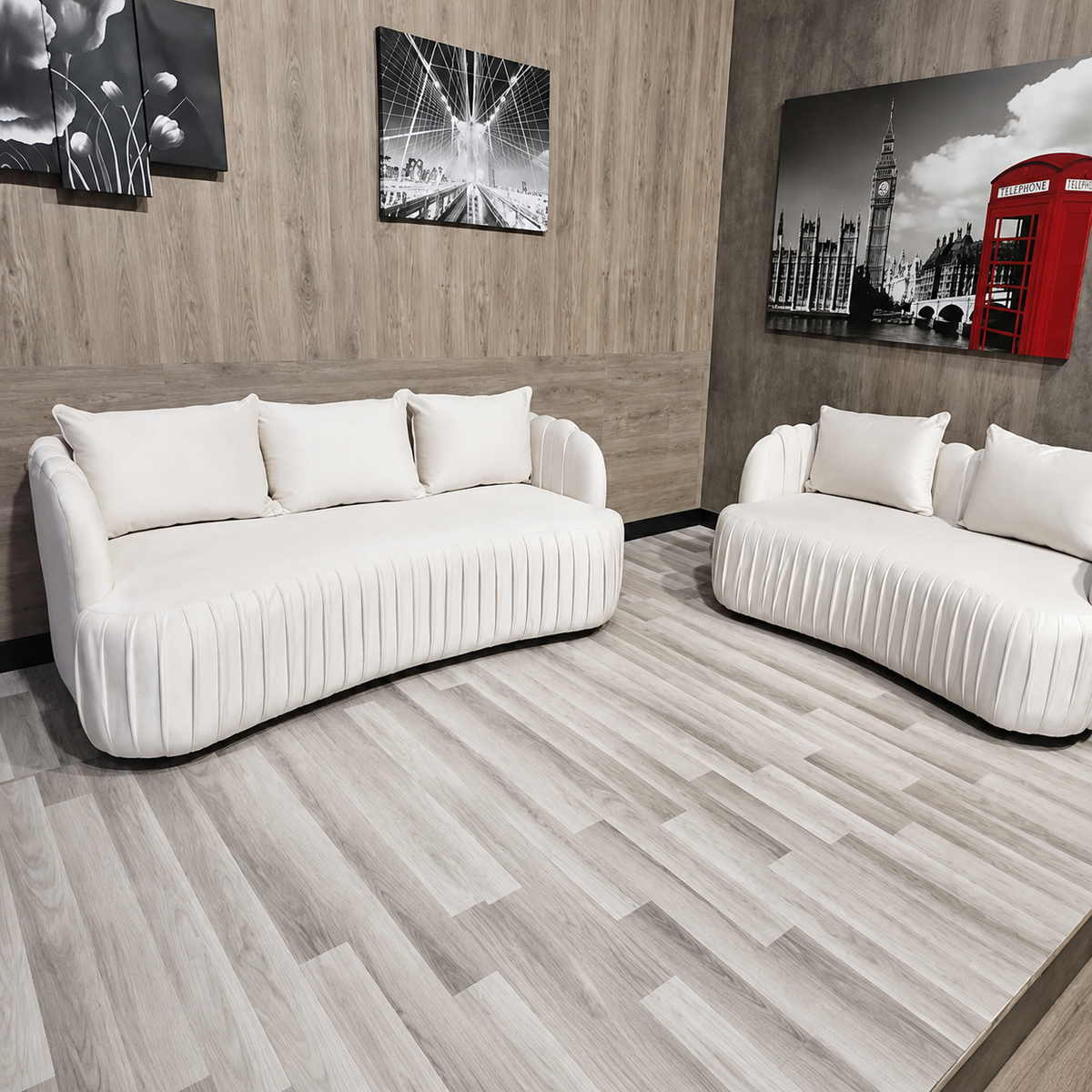 Luis Linestyle 3 +2 Sofa in Plush Velvet Fabric