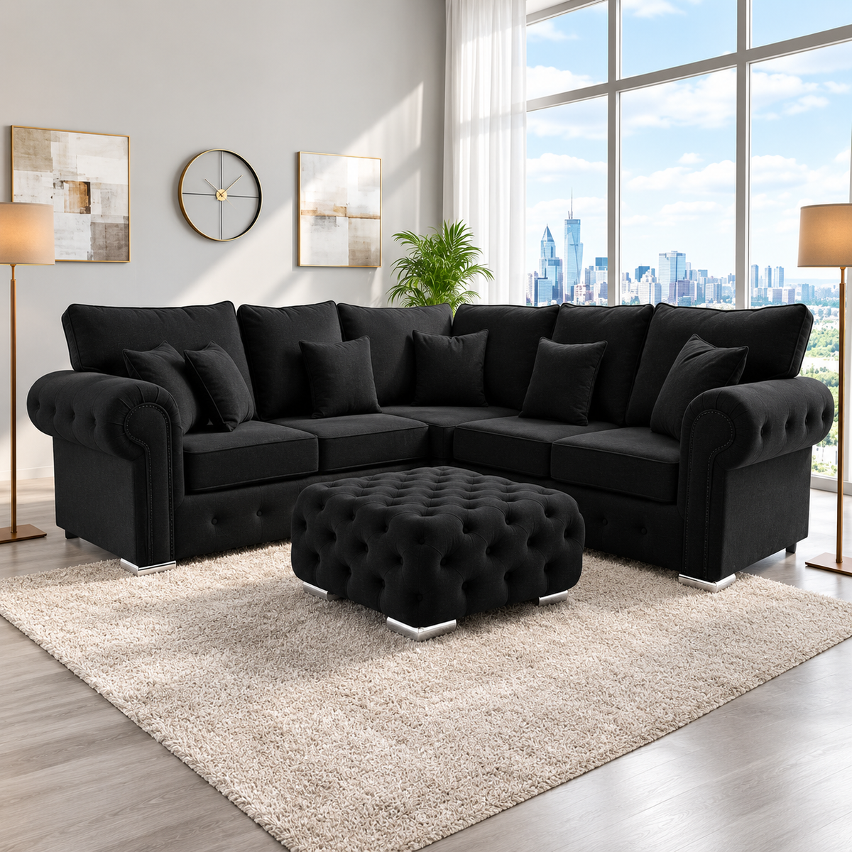 Wren Corner Sofa In Plush Velvet Fabric