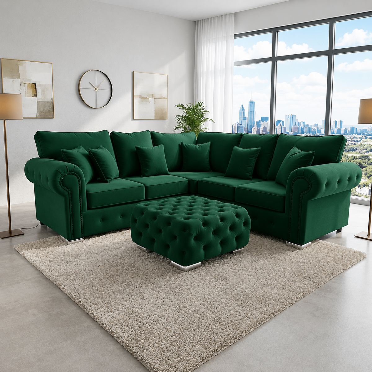 Dinky Corner Sofa In Plush Velvet Fabric