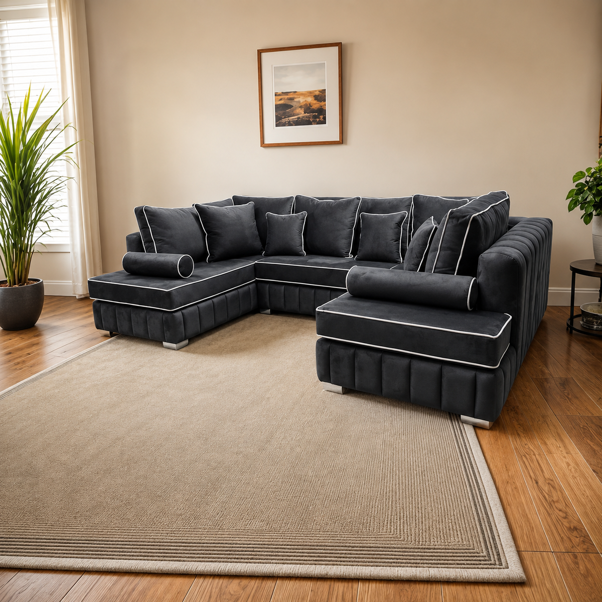 Brick Lane U-Shape Sofa with Contrast Piping – Modern Sectional Couch