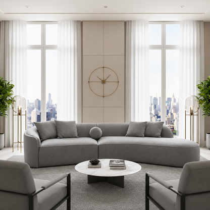 Modern Pebble Boucle Curved Sectional Sofa – Upholstered 3-Seater Sofa