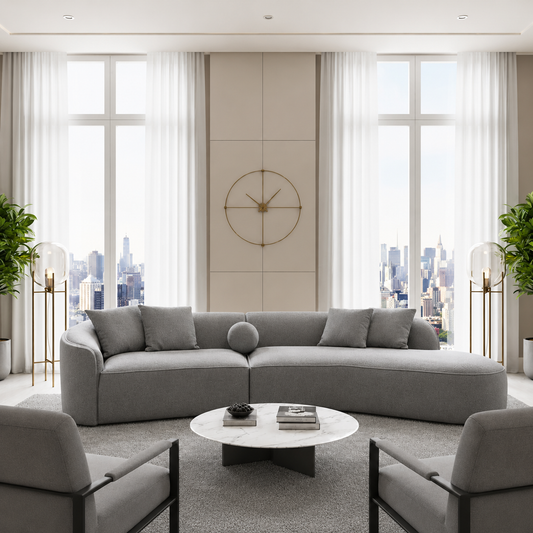 Modern Pebble Boucle Curved Sectional Sofa – Upholstered 3-Seater Sofa