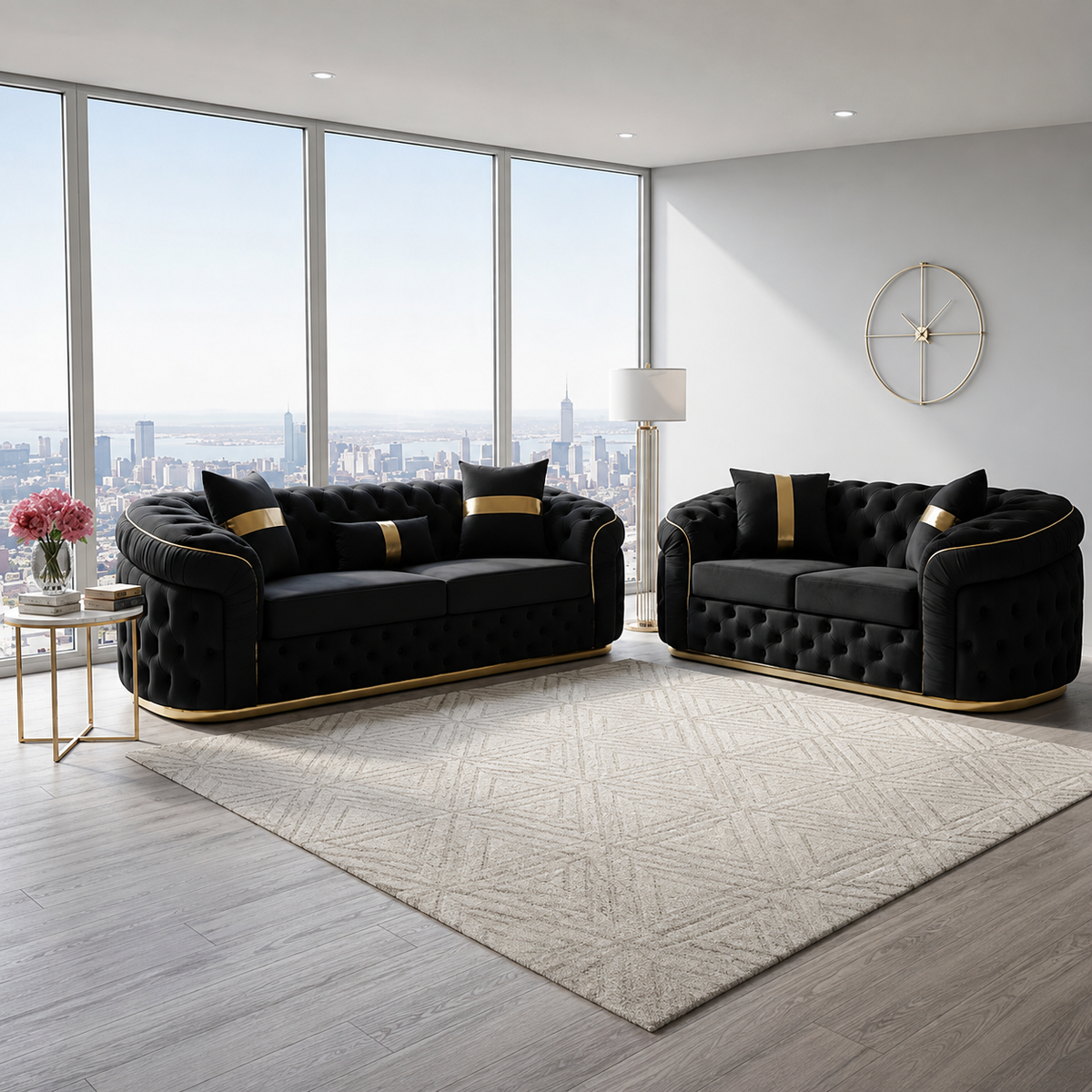 Genova 3 +2 Grey Velvet and Chrome