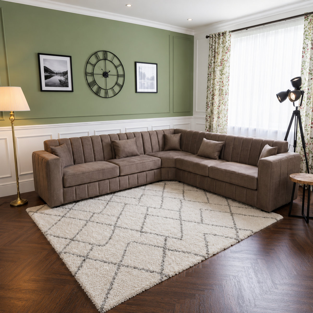 Orbit Lounge Corner Sofa In Plush Velvet Fabric