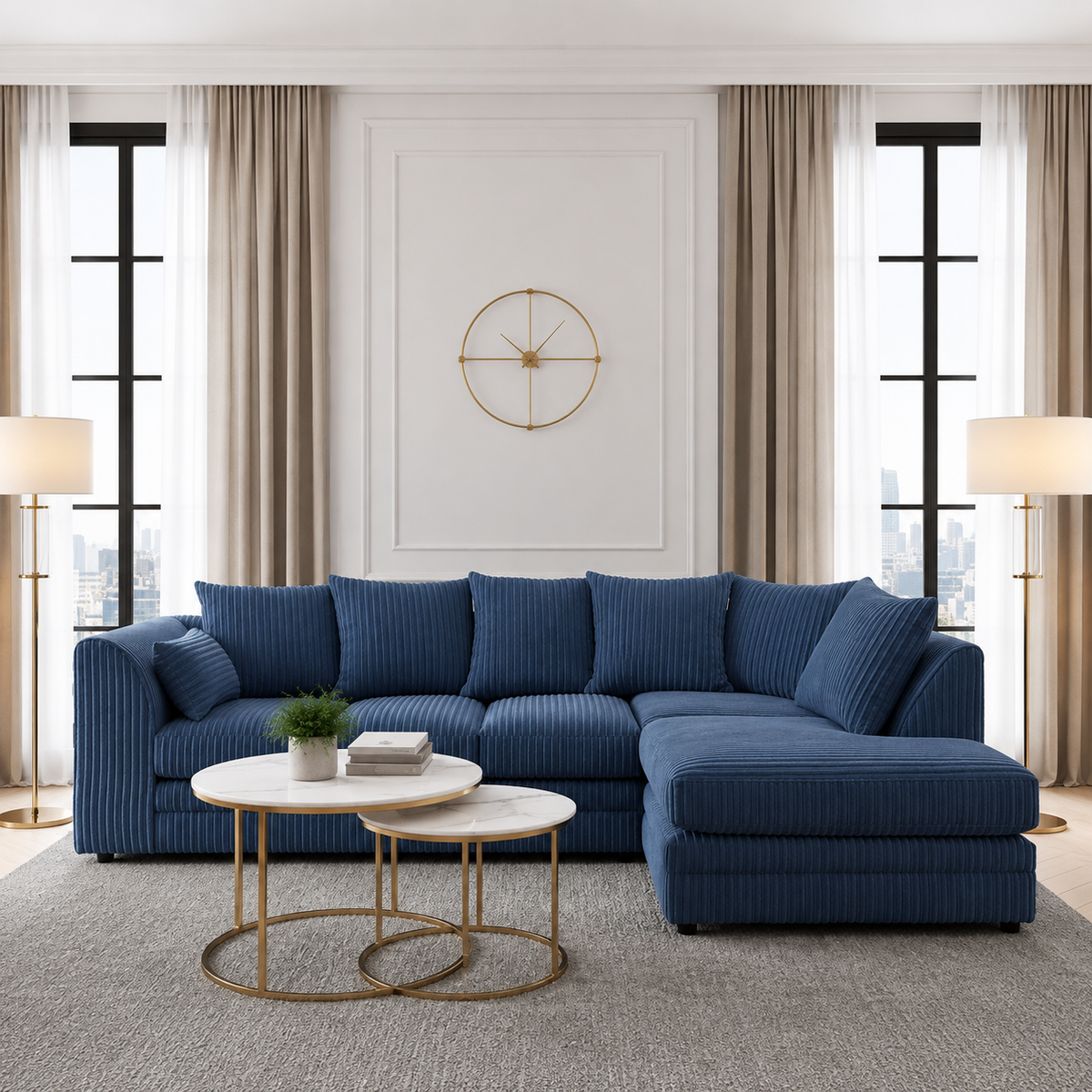 Oak Pavilion Right-Hand Chaise L-Shaped Sofa In Jumbo Fabric
