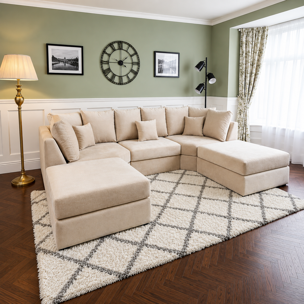 The Opal Nest U-Shaped Modern Sofa In Plush Velvet Fabric