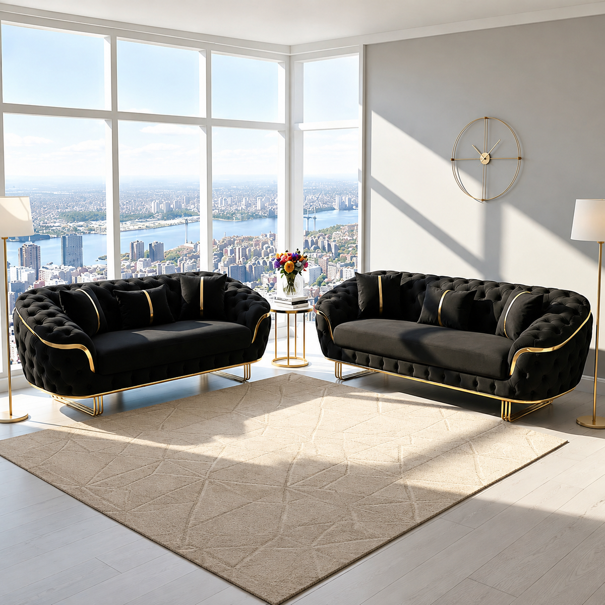 Bulagari 3 Plus 2 Seater Sofa In Plush Velvet Fabric