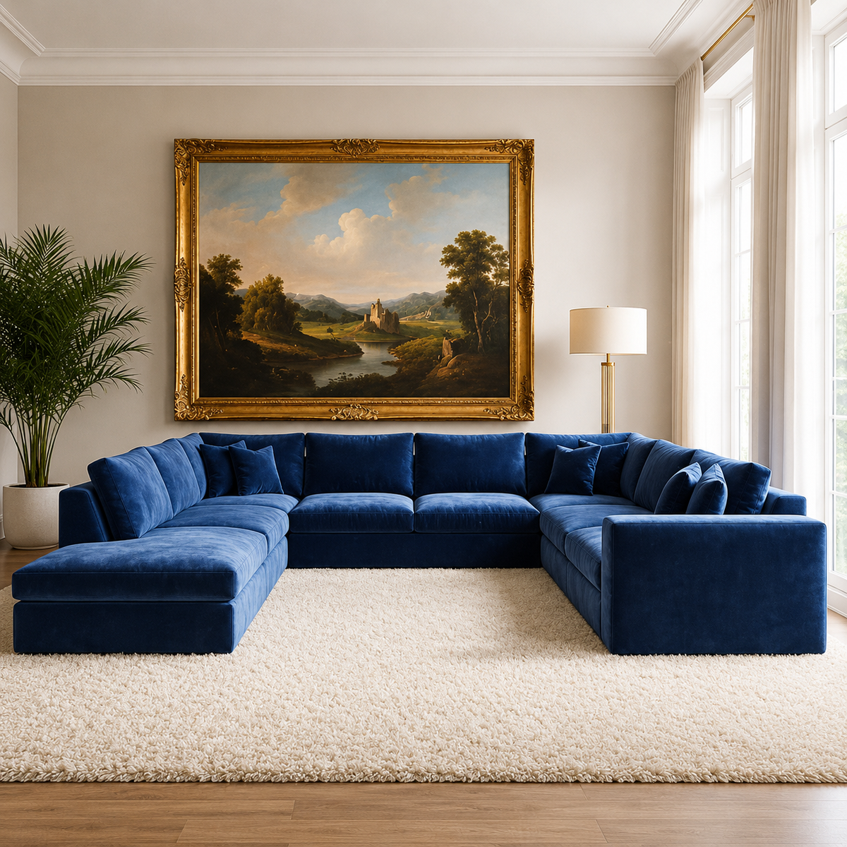 Michelle U-Shaped Luxury Sofa In Plush Velvet Fabric