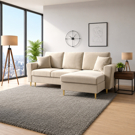 Kyoto Right Sided Corner Sofa in Plush Velvet Fabric