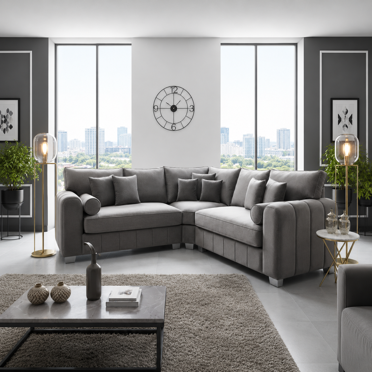 Alaska 5 Seater Full Back Corner Sofa in Plush Velvet Fabric