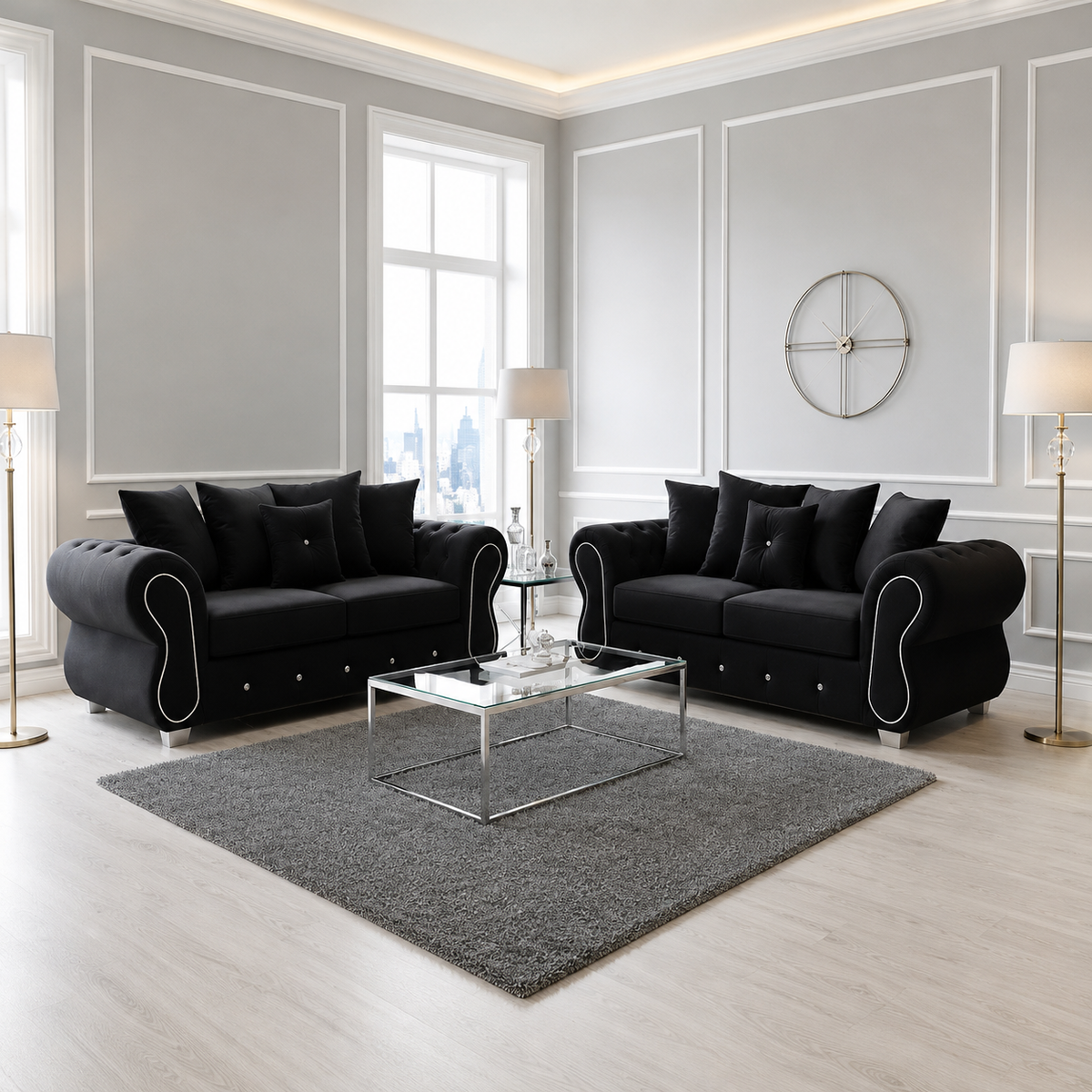 Rino Chesterfield 3+2 Seater Sofa Set in Plush Velvet Fabric