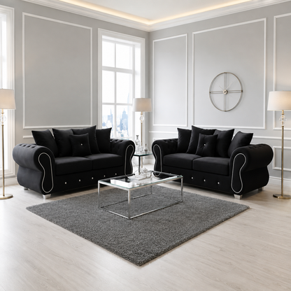 Rino Chesterfield 3+2 Seater Sofa Set in Plush Velvet Fabric