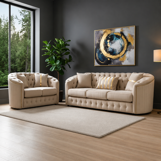 The London Loom 3+2 Seater Sofa In Plush Velvet Fabric