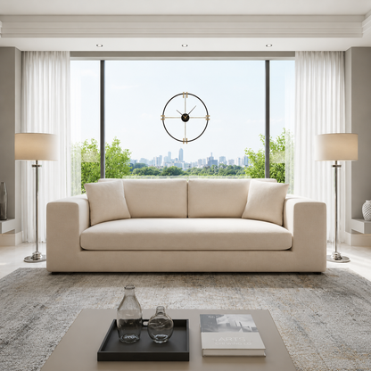 4 Seater Biege Sofa in Plush Velvet Fabric