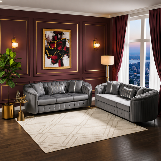 The Forest Flair 3+2 Seater Sofa In Plush Velvet Fabric