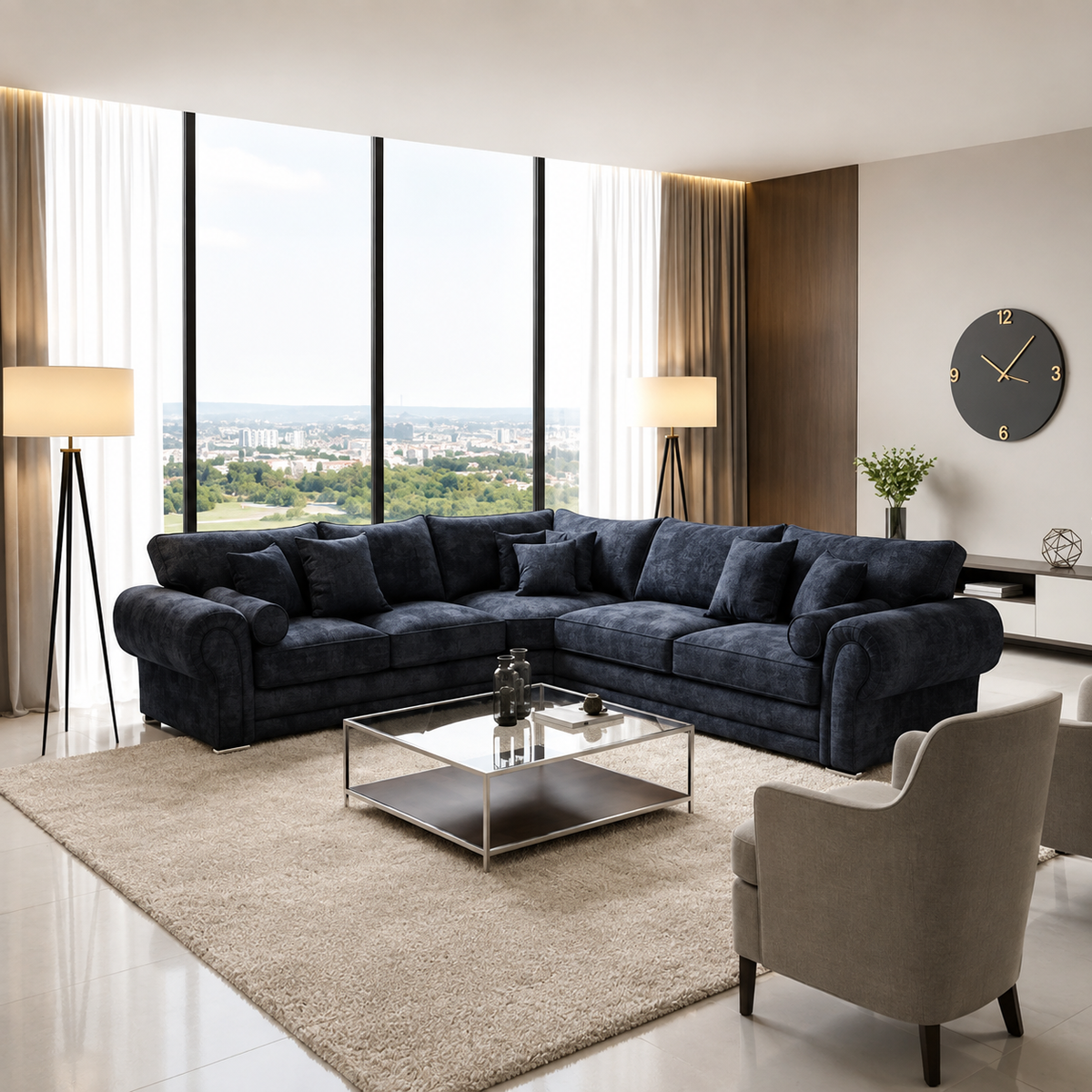 Lunar L Shape Plush Velvet Sofa
