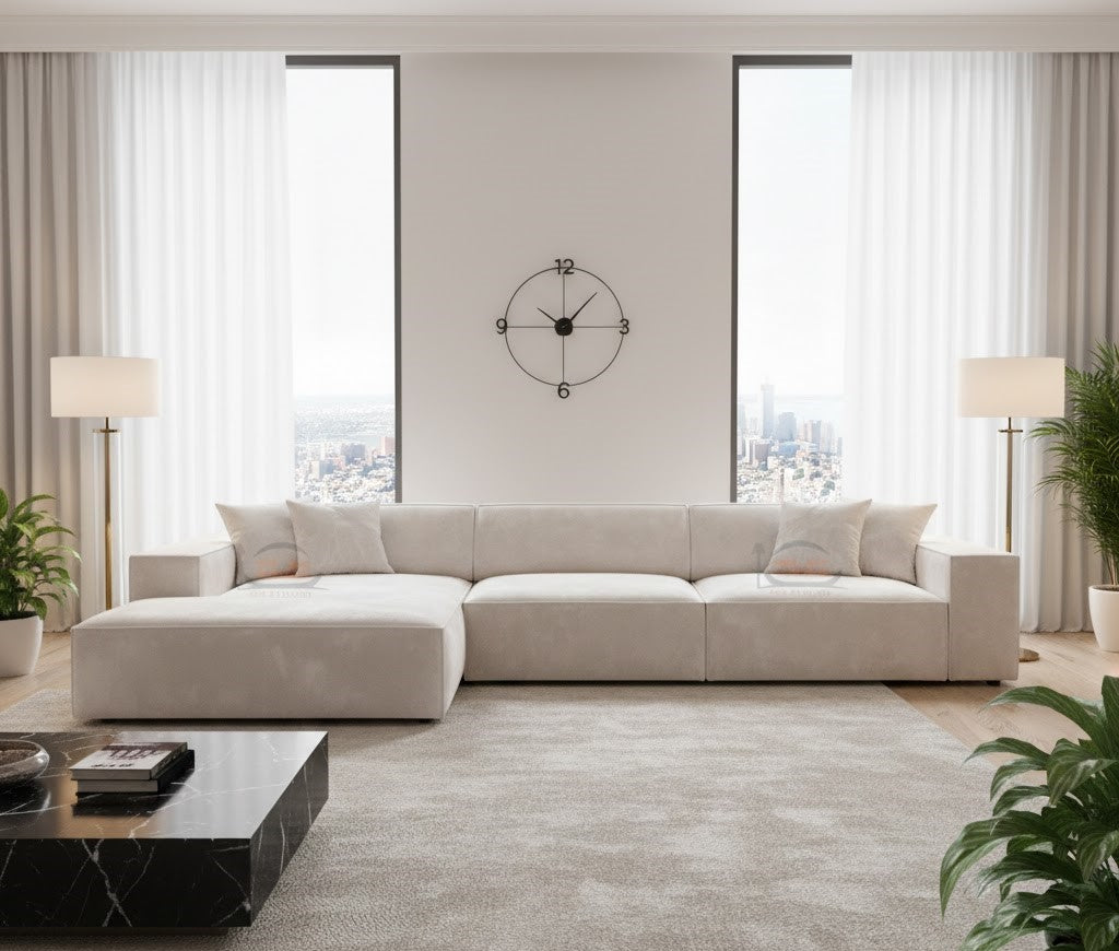 Tulip 4 Seater L Shape Sofa in Plush Velvet With Left and Right Corner Option