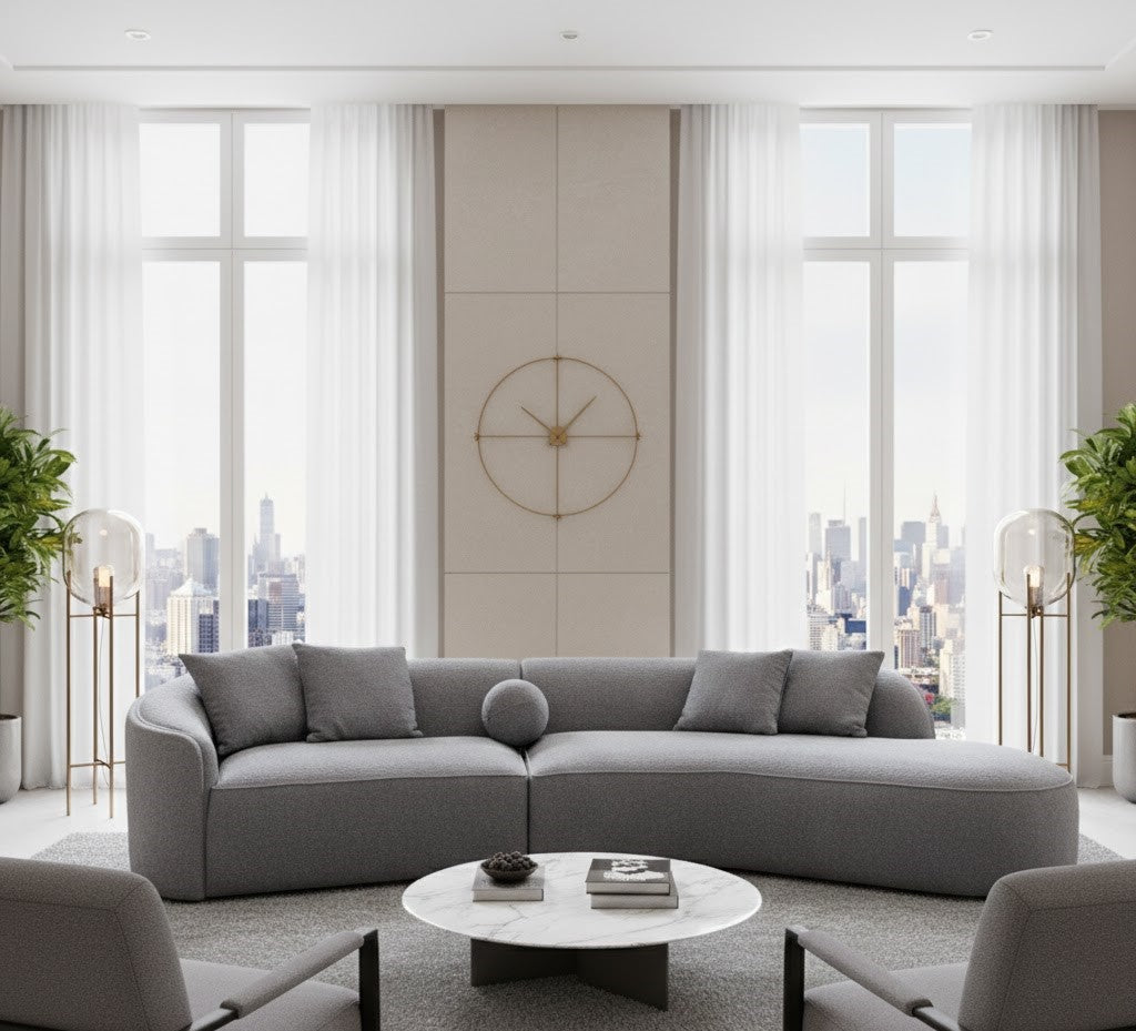 Modern Pebble Boucle Curved Sectional Sofa – Upholstered 3-Seater Sofa