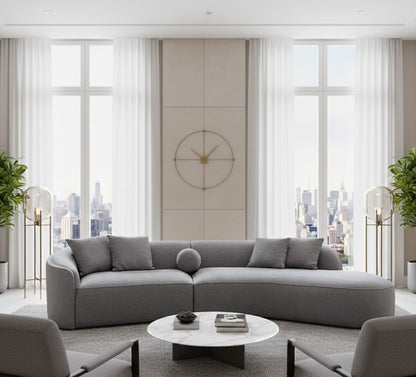 Modern Pebble Boucle Curved Sectional Sofa – Upholstered 3-Seater Sofa