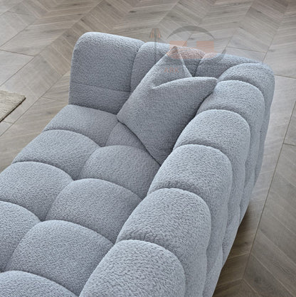 Aluxo Tribeca Comfortable Sofa in Pearl Boucle Fabric