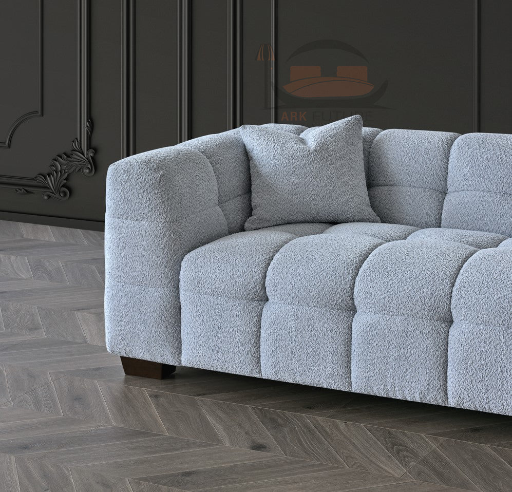 Aluxo Tribeca Comfortable Sofa in Pearl Boucle Fabric