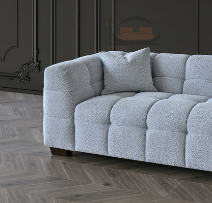 Aluxo Tribeca Comfortable Sofa in Pearl Boucle Fabric