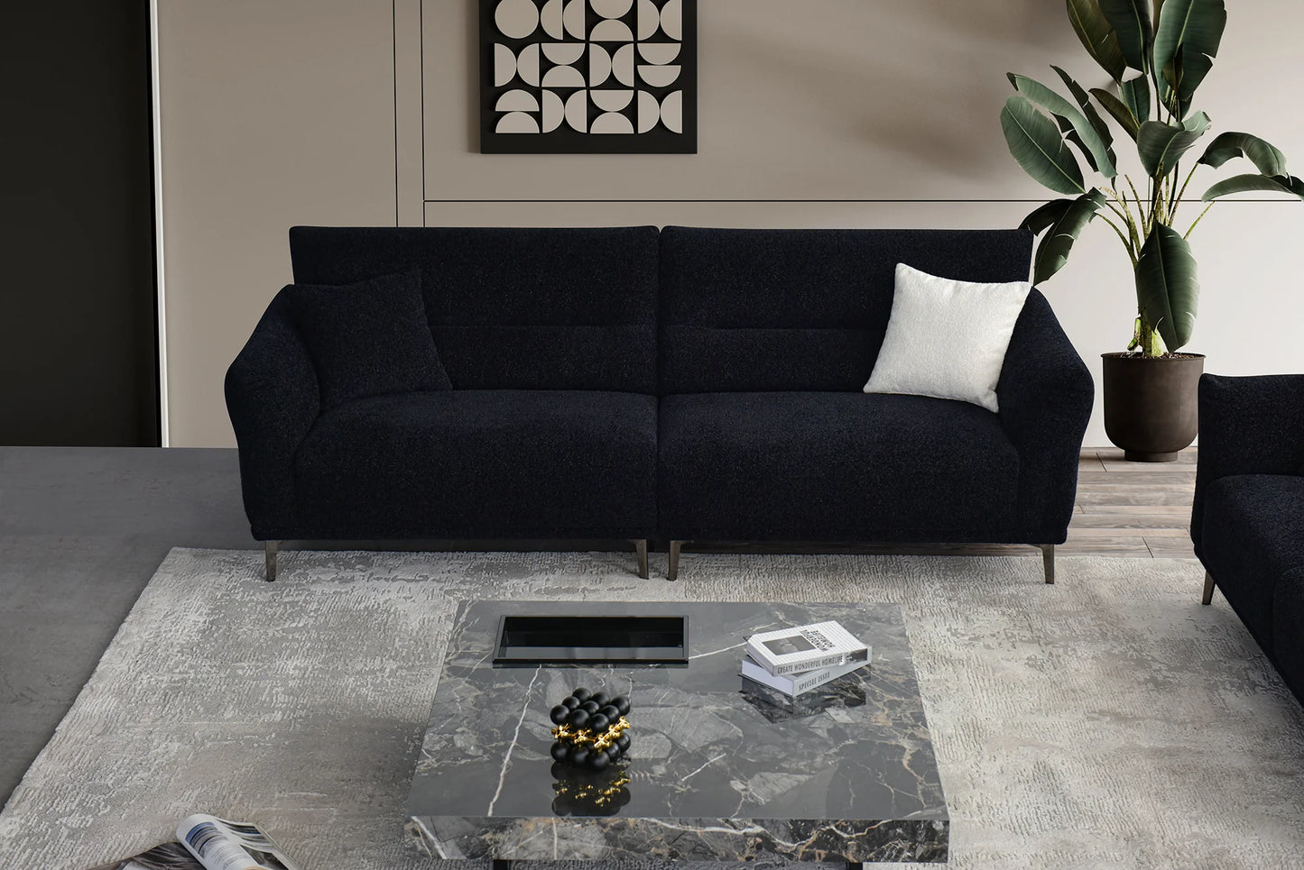 Arkfuture Albany Sofa Set in Black Lux Boucle Fabric