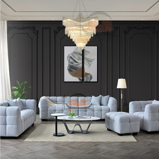 Aluxo Tribeca Comfortable Sofa in Pearl Boucle Fabric