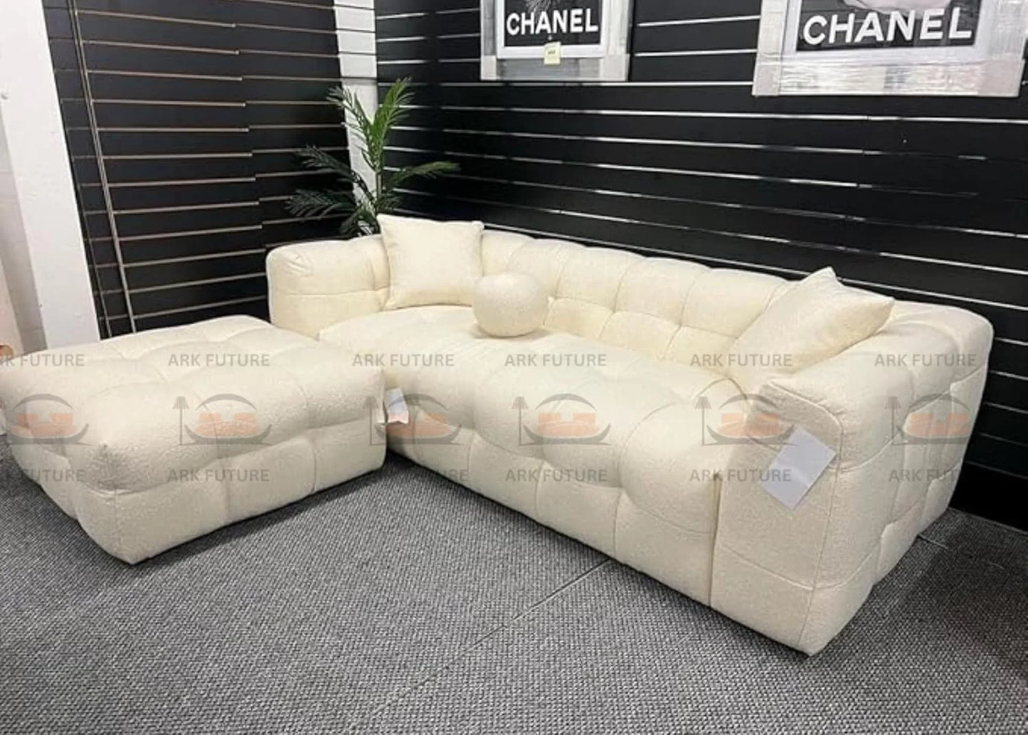 Amsterdam Teddy Boucle Bubble Fabric 3-Seater Sofa with Chunky Cube