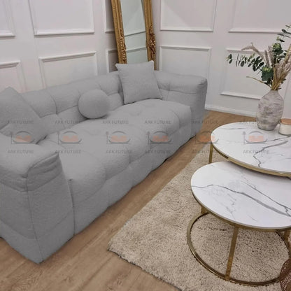 Amsterdam Teddy Boucle Bubble Fabric 3-Seater Sofa with Chunky Cube